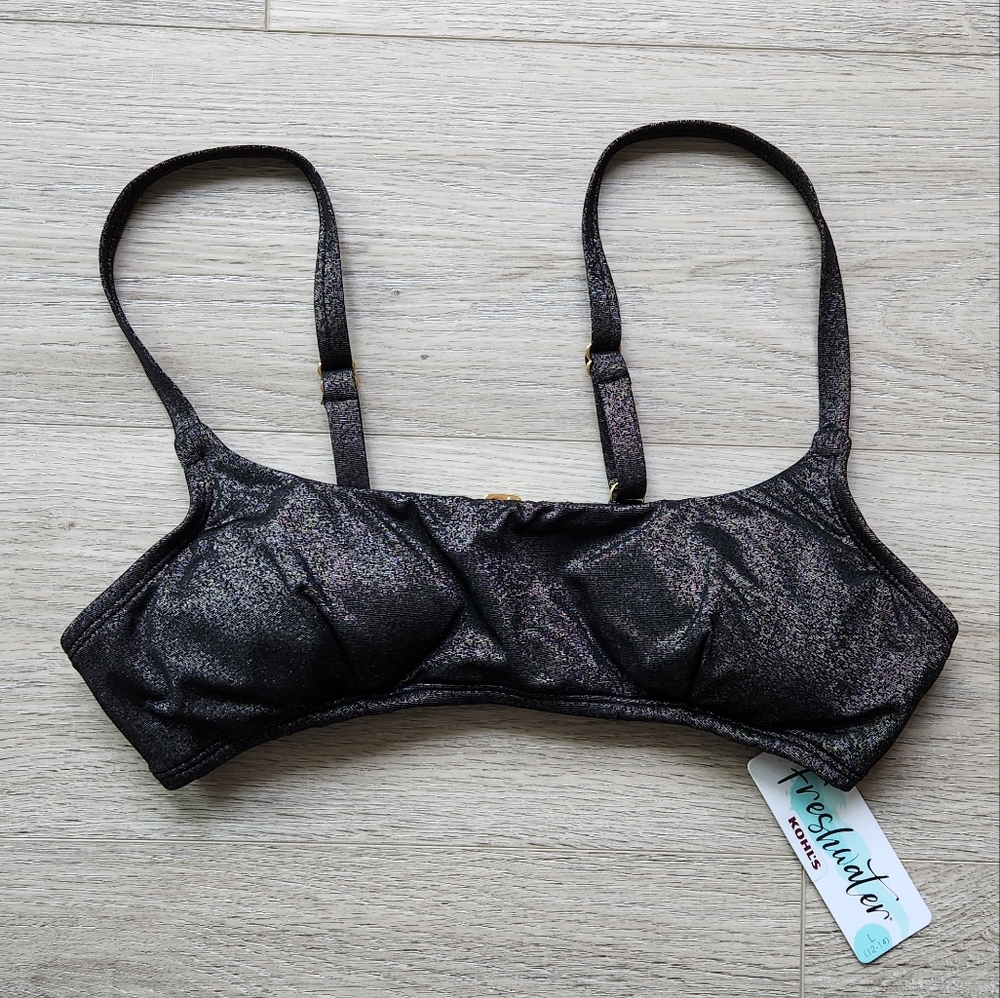 Freshwater Black Silver Bathing Suit Bikini Top Bralette Womens Large Nwt